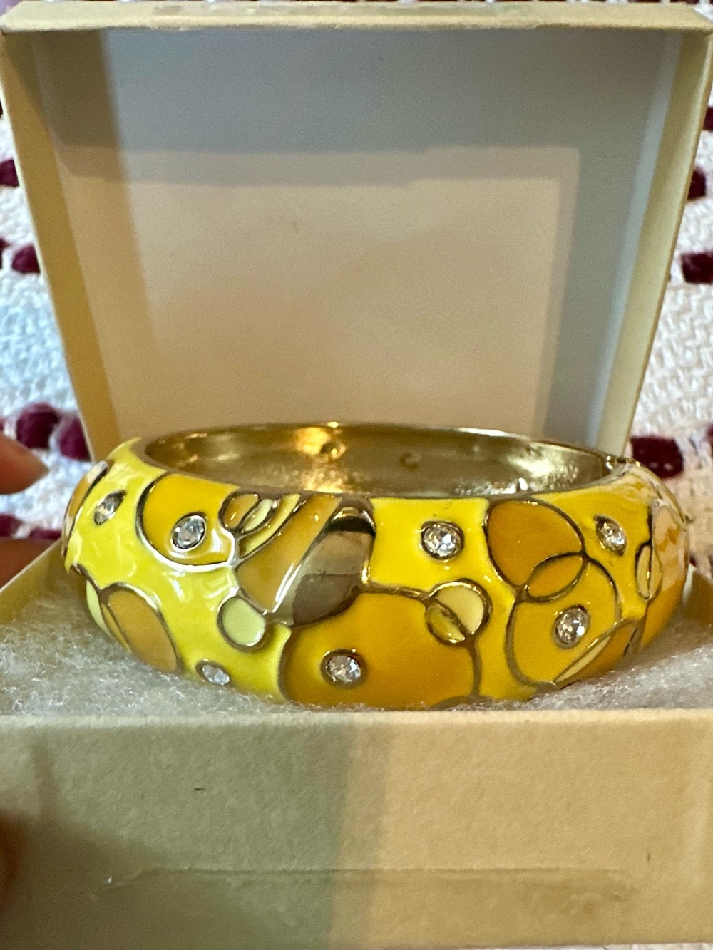 Yellow gold circle geometric bubble Floral Enamel Bangle Bracelet Crystal Accent